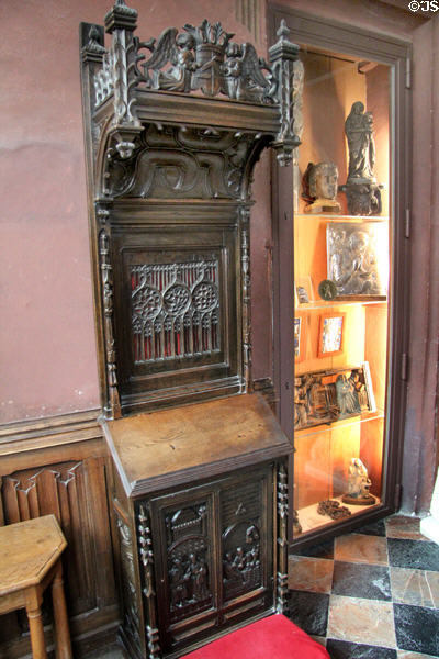 Collection of art objects in Oratory of Anne of Brittany at Château de Clos Lucé. Amboise, France.