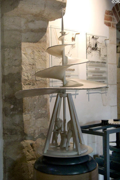 Helicopter model developed from Da Vinci drawing in Model Room at Château de Clos Lucé. Amboise, France.