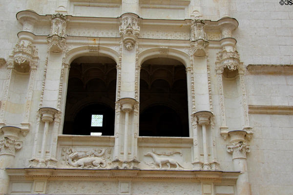 Porch for ceremonial occasions over doorway at Château d'Azay-le-Rideau. Azay-le-Rideau, France.