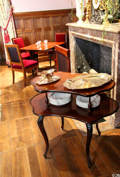 Angular, two level serving table in dining room at Château d'Azay-le-Rideau. Azay-le-Rideau, France.