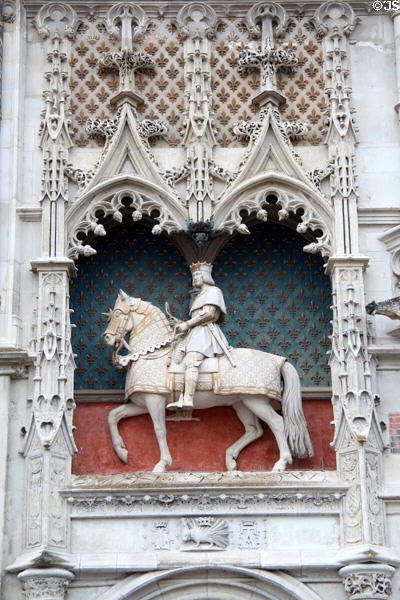 Equestrian statue of king Louis XII over portal to Blois Chateau. Blois, France.