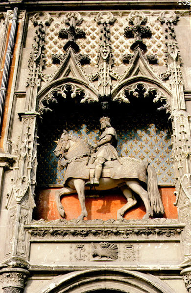 Equestrian statue of king Louis XII over portal to Blois Chateau. Blois, France.
