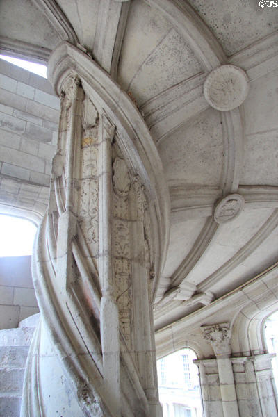 Details of external spiral staircase of François I Renaissance wing at Blois Chateau. Blois, France.