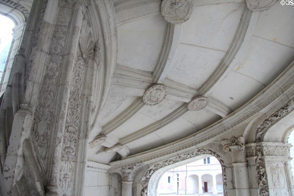 Details of external spiral staircase of François I Renaissance wing at Blois Chateau. Blois, France.
