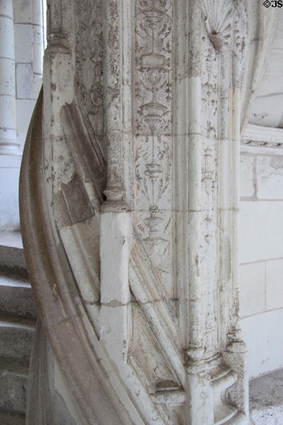 Details of external spiral staircase of François I Renaissance wing at Blois Chateau. Blois, France.
