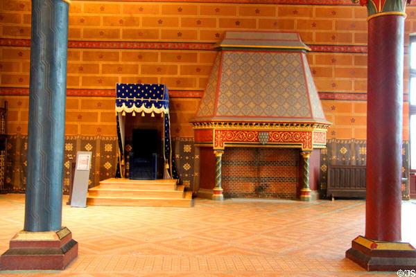 NeoGothic throne & fireplace (c1866) from Felix Duban restoration in Estates General Room at Blois Chateau. Blois, France.