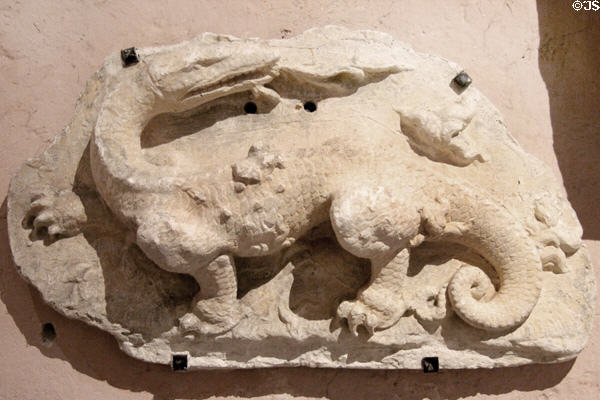 Salamander carving with flames from Blois symbolic of King François I salvaged at Blois Chateau. Blois, France.