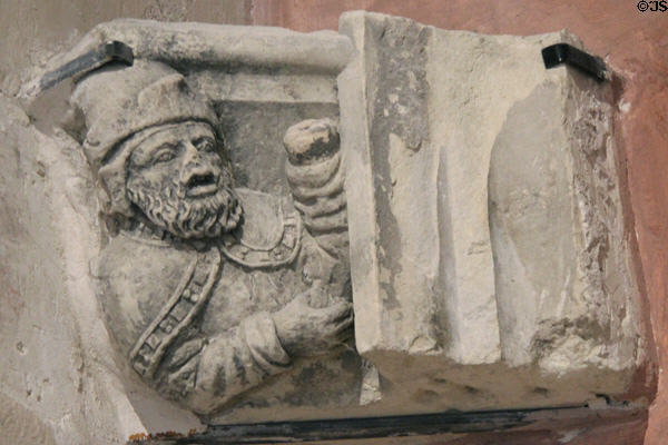 Carving of stone carver salvaged from wall at Blois Chateau. Blois, France.