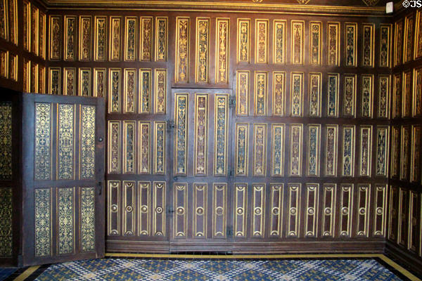 Original French Renaissance oak panels in Studiolo (prior to 1520) at Blois Chateau. Blois, France.
