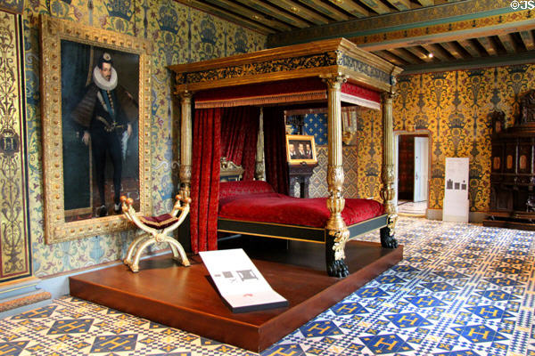 King's Chamber in style of Henri III at Blois Chateau. Blois, France.