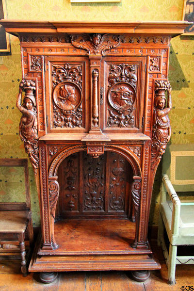 Italian cabinet (16thC) in Green Study at Chenonceau Chateau. Chenonceau, France.