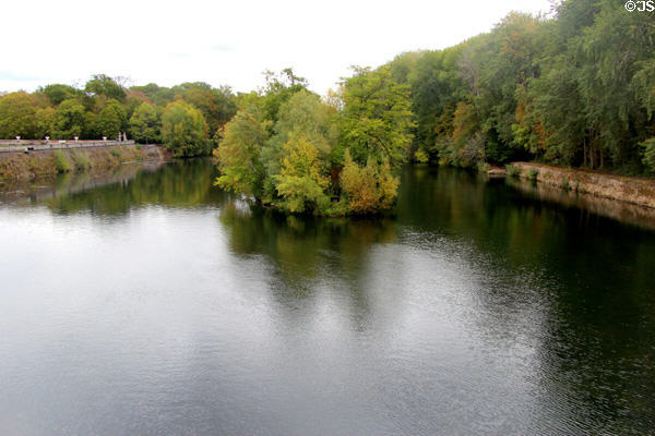 Cher River from Gallery at Chenonceau Chateau. Chenonceau, France.