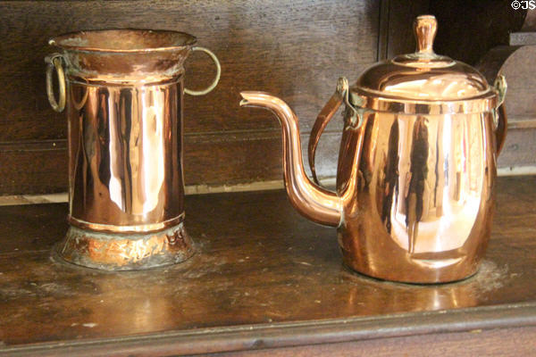 Copper beaker & hot water pot in kitchen at Chenonceau Chateau. Chenonceau, France.