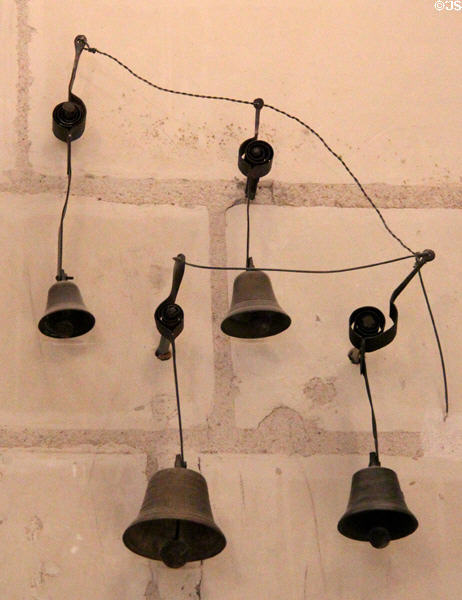 Servant's call bells in kitchen at Chenonceau Chateau. Chenonceau, France.