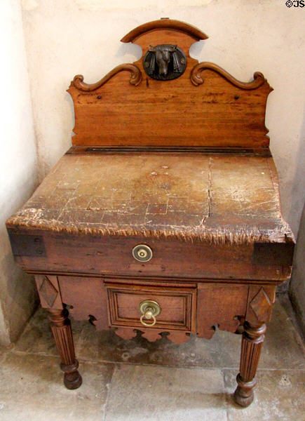 Butcher block in kitchen at Chenonceau Chateau. Chenonceau, France.