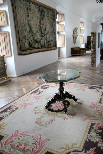 Museum displays in Medici gallery at Chenonceau Chateau. Chenonceau, France.