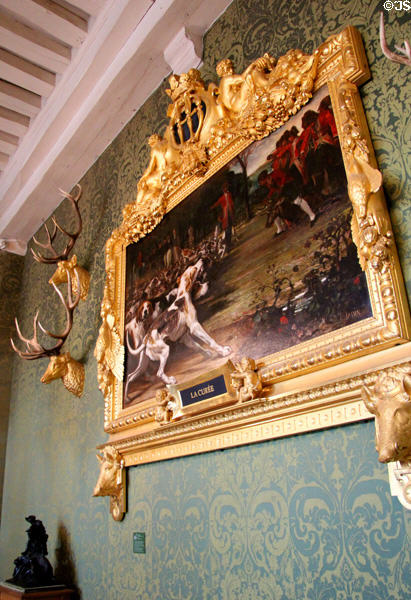 Hunting paintings & trophies at Chambord Chateau. Chambord, France.