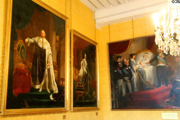 Paintings of royalty who occupied Chambord Chateau. Chambord, France.