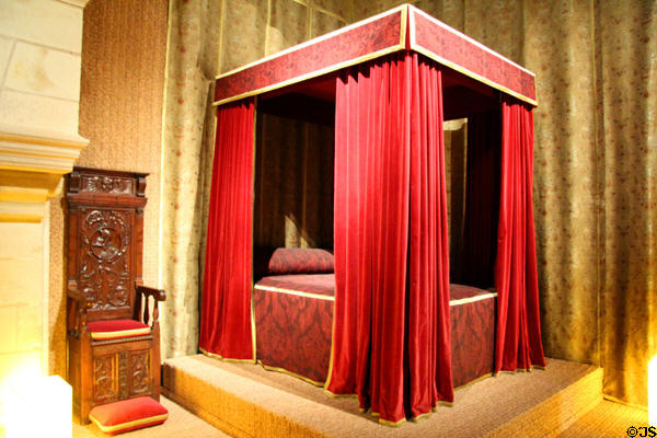 Bedroom in royal apartment of François I at Chambord Chateau. Chambord, France.