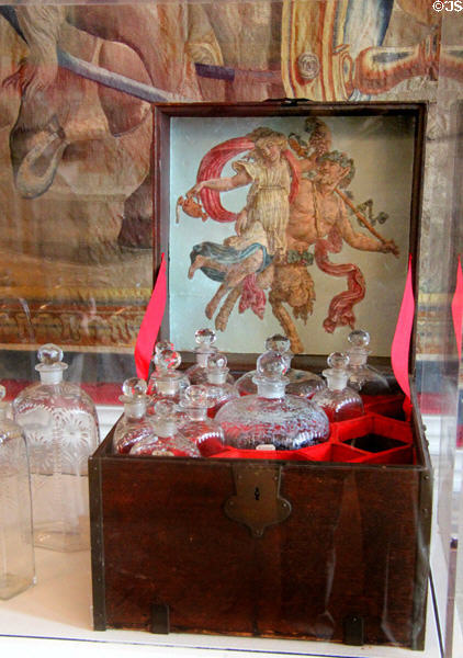 Oak liquor chest (18thC) in new state apartments at Chambord Chateau. Chambord, France.