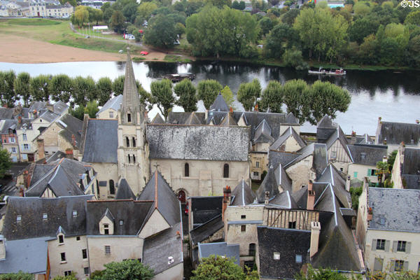 View of Eglise Saint Maurice & Vienne River from Château de Chinon. Chinon, France.