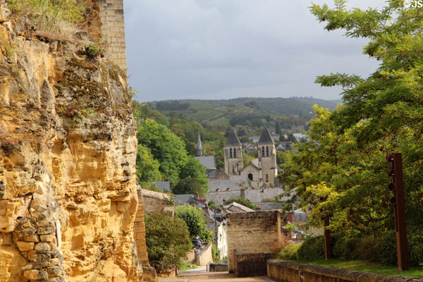 View of Collegiale Saint Mexme church from Château de Chinon. Chinon, France.