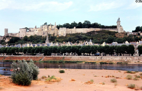 View from Vienne River to Château de Chinon. Chinon, France.