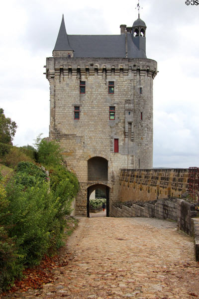 Inside facade of clock tower at Château de Chinon. Chinon, France.