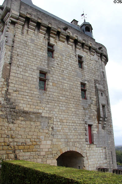 Inside facade of clock tower at Château de Chinon. Chinon, France.