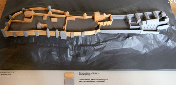 Model of Chinon fort (c1170) with added Henry II Plantagenet structures in gray in Royal Lodgings museum at Château de Chinon. Chinon, France.