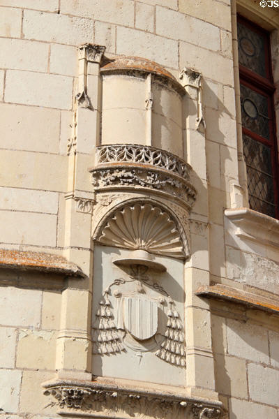 Cardinal's hat on shield over entrance at Chaumont-Sur-Loire. France.
