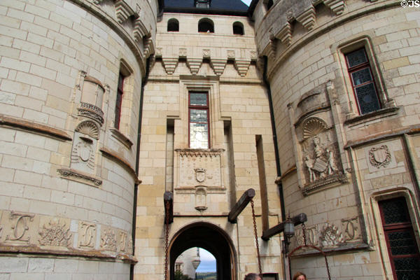 Carvings around drawbridge at Chaumont-Sur-Loire. France.
