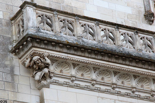 Carved figure supporting exterior balcony at Chaumont-Sur-Loire. France.