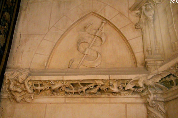 Carvings on dining room fireplace at Chaumont-Sur-Loire. France.