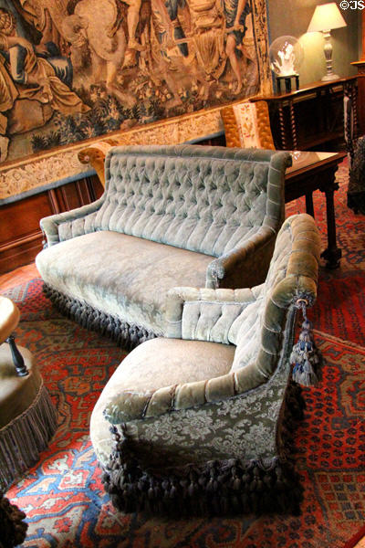Stuffed sofas in library at Chaumont-Sur-Loire. France.