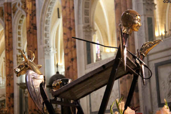 Lectern with symbols of Evangelists at Chartres Cathedral. Chartres, France.