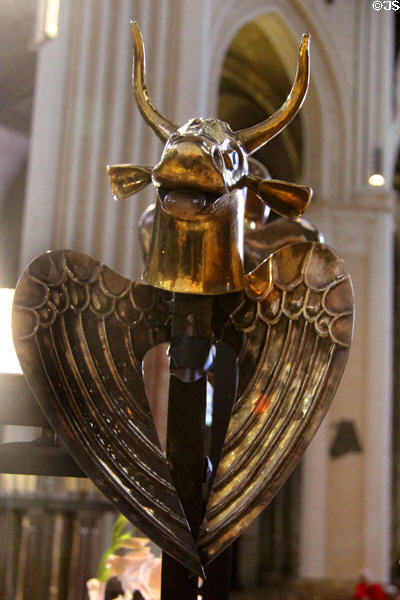 Lectern with winged Evangelist symbol of Luke at Chartres Cathedral. Chartres, France.