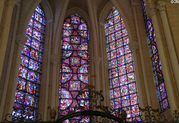 Life of St Cheron, St Stephen, & St Pantaleon stained glass windows at Chartres Cathedral. Chartres, France.