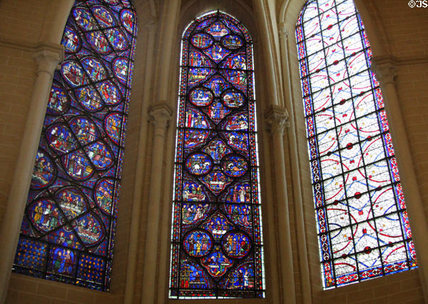 St Thomas the Apostle in India, Life of St Julien the Hospitaller & geometric stained glass windows at Chartres Cathedral. Chartres, France.