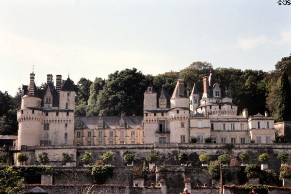 Fantasy towers of Chateau D'Ussé above old fortress walls. Ussé, France.