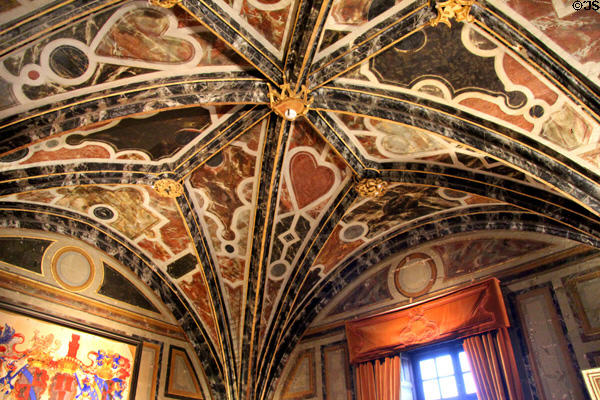 Painted false marble ceiling (17thC) of Guard Room at Chateau D'Ussé. Ussé, France.