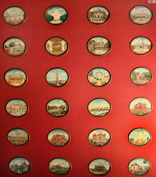 Miniature paintings on ivory of monuments of India collected by Count of Blacas at Chateau D'Ussé. Ussé, France.