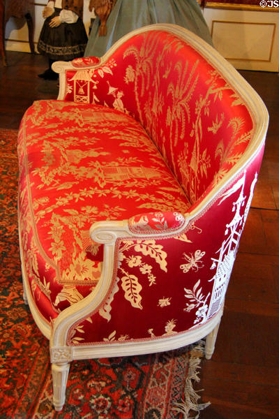 Silk covered sofa in Ante-room at Chateau D'Ussé. Ussé, France.