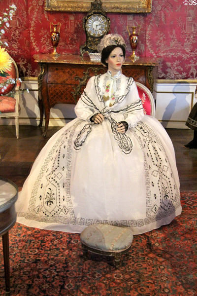 Gown on display in King's bedroom at Chateau D'Ussé. Ussé, France.