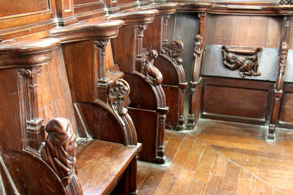Carved choir stalls (1528) in Chapel at Chateau D'Ussé. Ussé, France.