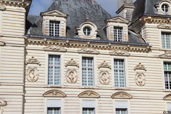 Classical busts on Cheverny Chateau. Cheverny, France.