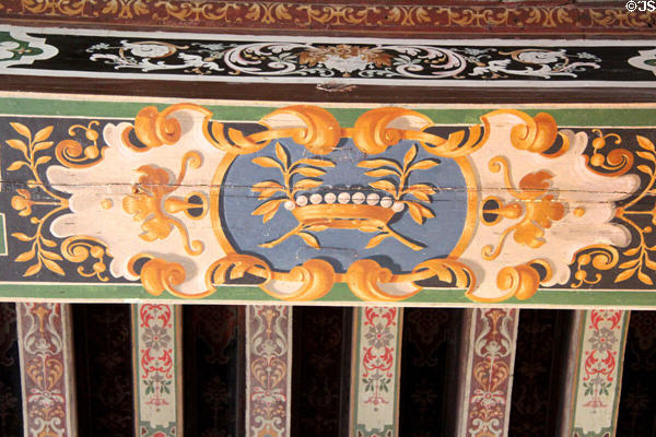 Dining room painted ceiling decorations at Cheverny Chateau. Cheverny, France.