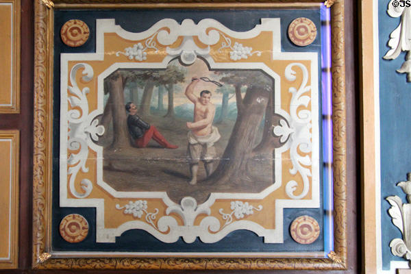 One of 34 panels show story of Don Quixote (17thC) by Jean Monier in dining room at Cheverny Chateau. Cheverny, France.
