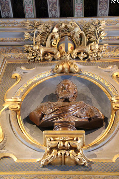 Bust of King Henri IV over dining room fireplace at Cheverny Chateau. Cheverny, France.