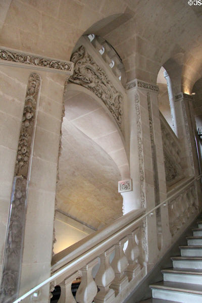 Louis XIII style staircase at Cheverny Chateau. Cheverny, France.